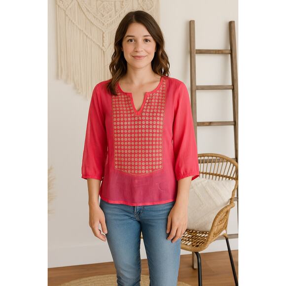 2$30 Stitch Fix Collective Concepts Coral Boho  Blouse Womens Small Summer Top - Picture 1 of 8